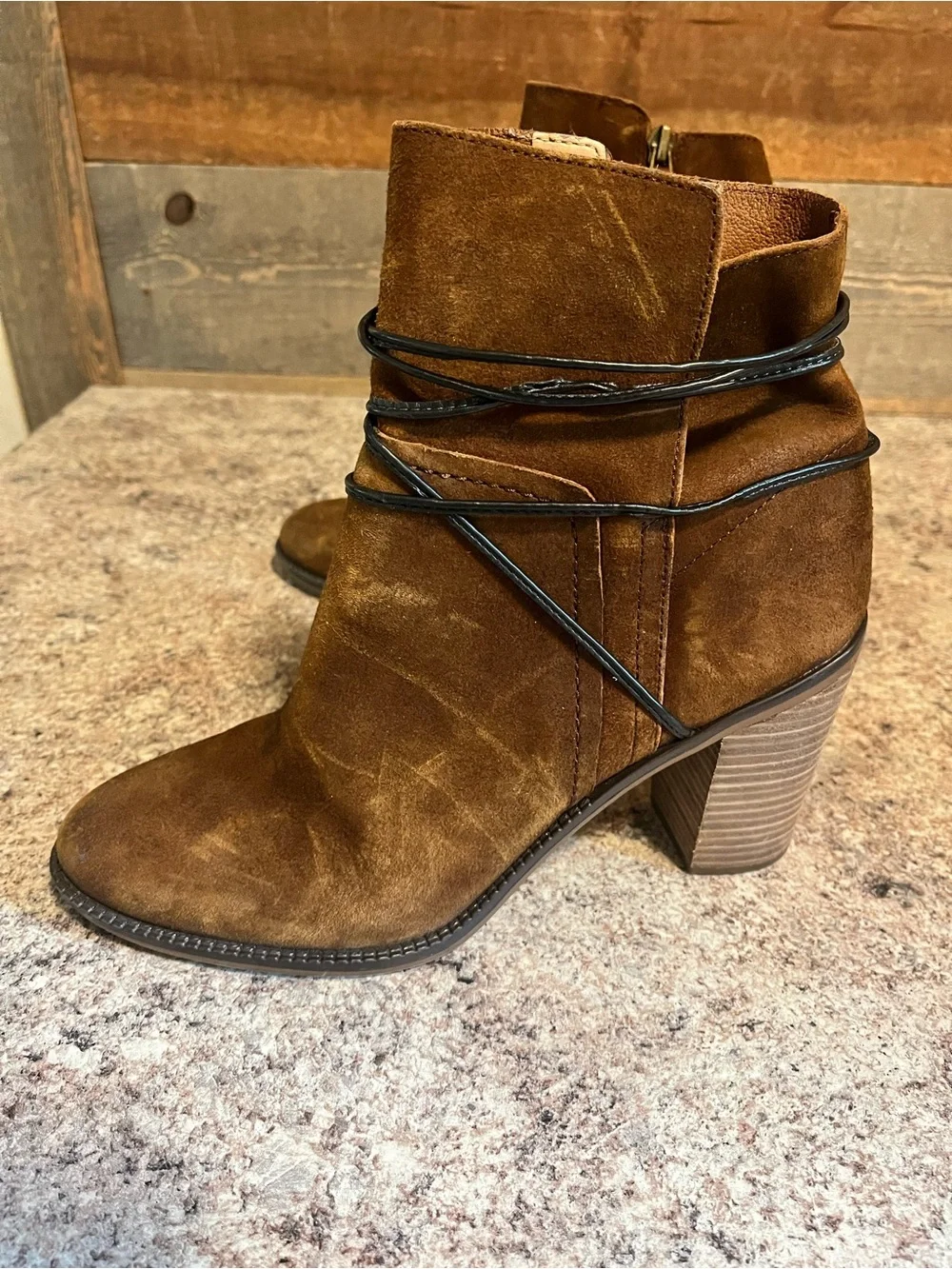 Franco Sarto Women’s Brown Suede Ankle Boots with Wrap Detail Size 9M